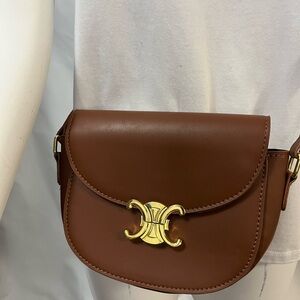 Brown Crossbody Bag with Logo Gold Hardware.